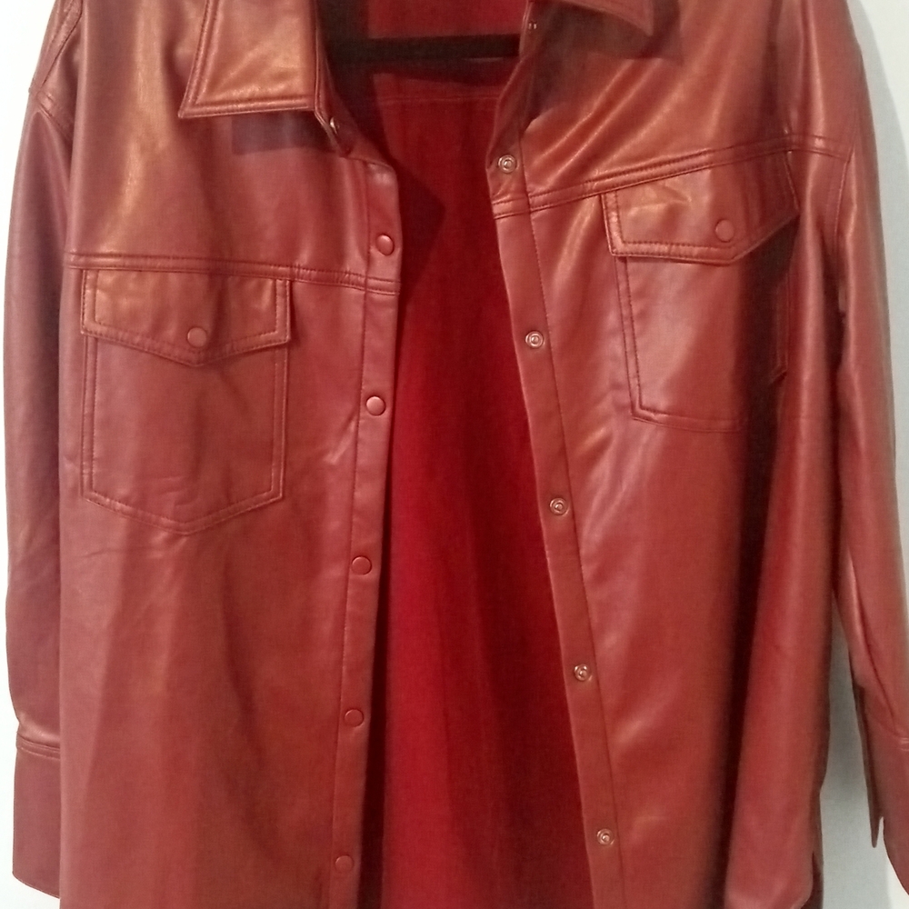 cleo Red Leather Shirt Jacket
